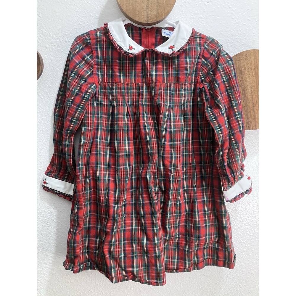 Vintage Girls Plaid Holiday Dress 18-24M Christmas Cottagecore Jolly Red Green